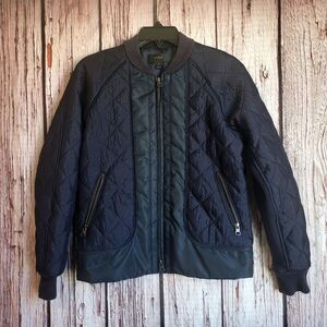 J. Crew XS Womens Zionn Geometric Quilted Puffer Bomber Navy Jacket Polyester